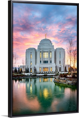Meridian Idaho Temple, Vertical Reflection at Sunset, Meridian, Idaho
