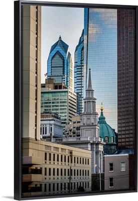 Philadelphia Pennsylvania Temple, With Buildings Downtown, Philadelphia, Pennsylvania