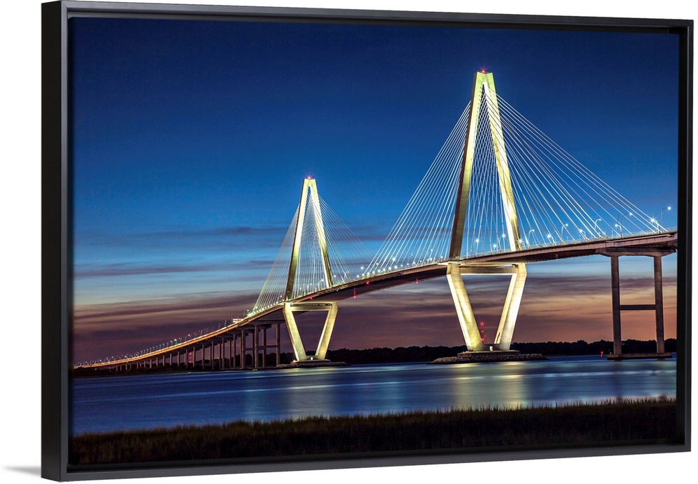 Arthur Ravenel Jr. Bridge crossing the Cooper River at twilight.