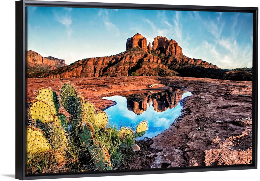 Cathedral Rocks with reflection at sunset in Sedona, Arizona