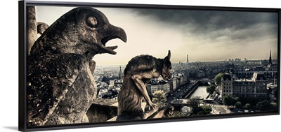 Gargoyles atop the Notre Dame Cathedral in Paris, France