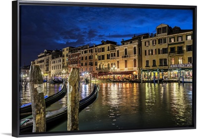 Gondolas at sunset in Venice, Italy