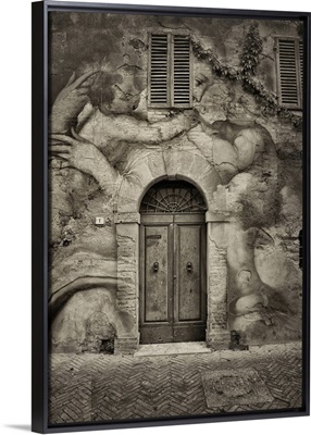 Painted wall and door in Florence, Italy