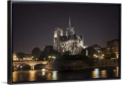 The Notre Dame Cathedral in Paris at night