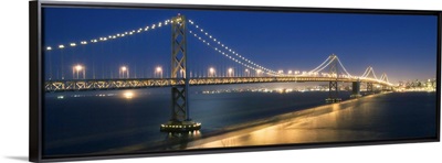 The Oakland Bay Bridge after dark in San Francisco