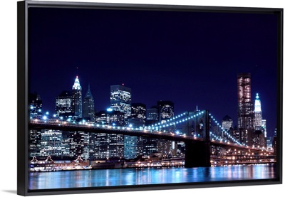 Brooklyn Bridge and Manhattan Skyline At Night, New York City