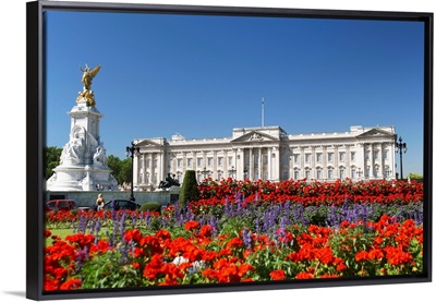 Buckingham Palace With Flowers Blooming In The Queen's Garden, London, England