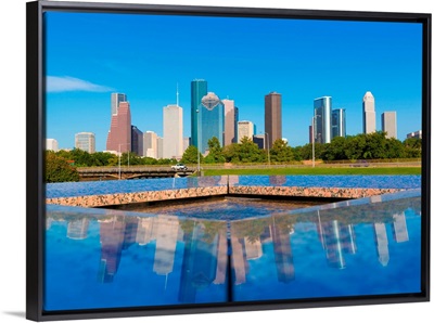 Houston skyline and Memorial reflection