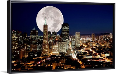Huge full moon over San Francisco