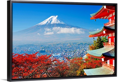 Mt. Fuji with fall colors in japan.
