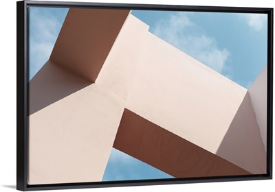 Pink Abstract Modern Architecture Fragment Under Blue Sky On A Sunny Day