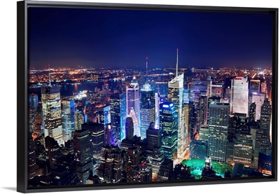 Times Square aerial view at night, New York city