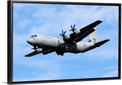 A U.S. Air Force C-130J-30 Hercules Transport Aircraft Stretched Canvas, Black Floating Frame