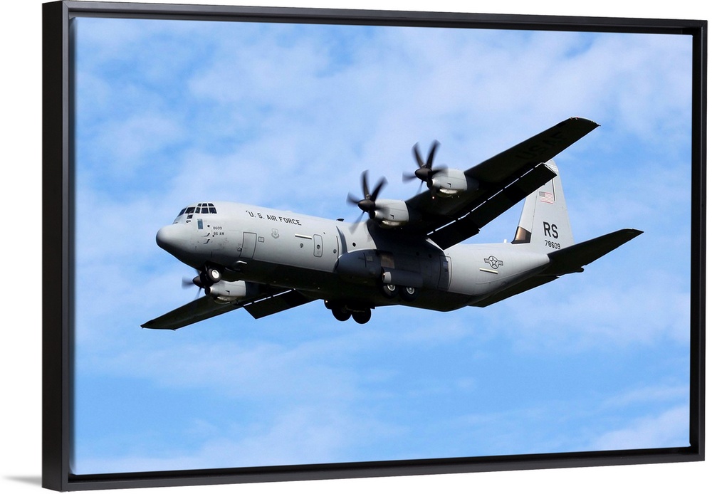 A U.S. Air Force C-130J-30 Hercules Transport Aircraft Stretched Canvas, Black Floating Frame