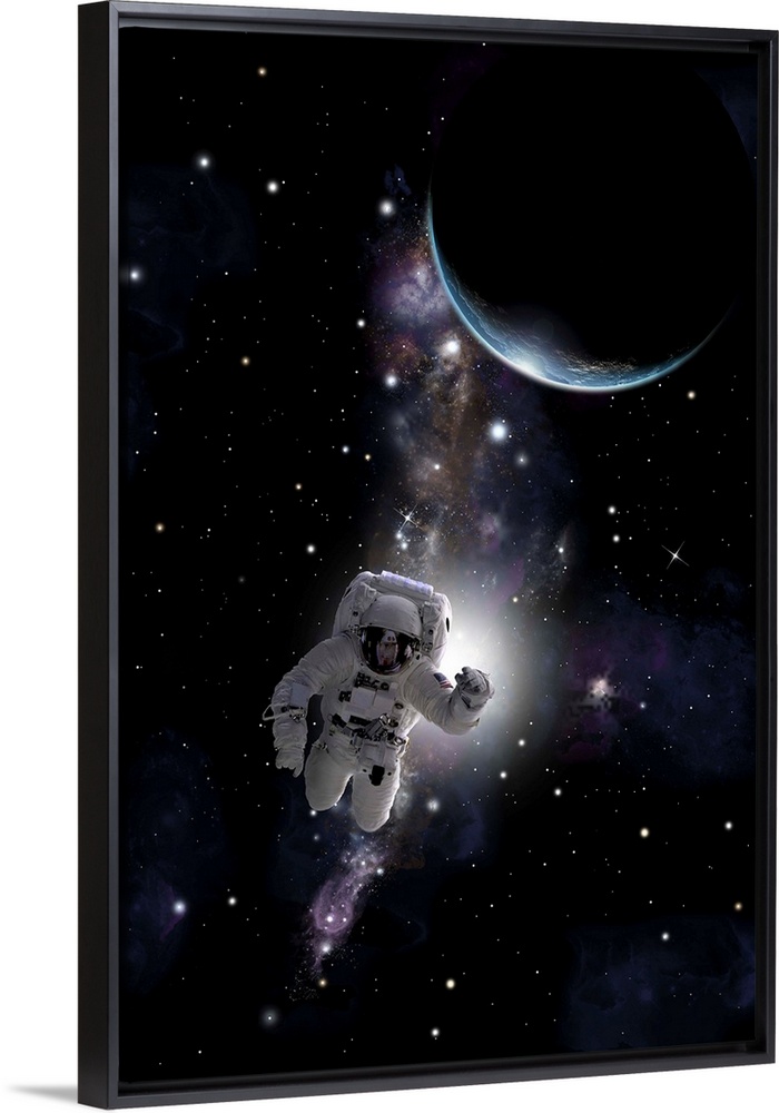 Artist's concept of an astronaut floating in outer space.