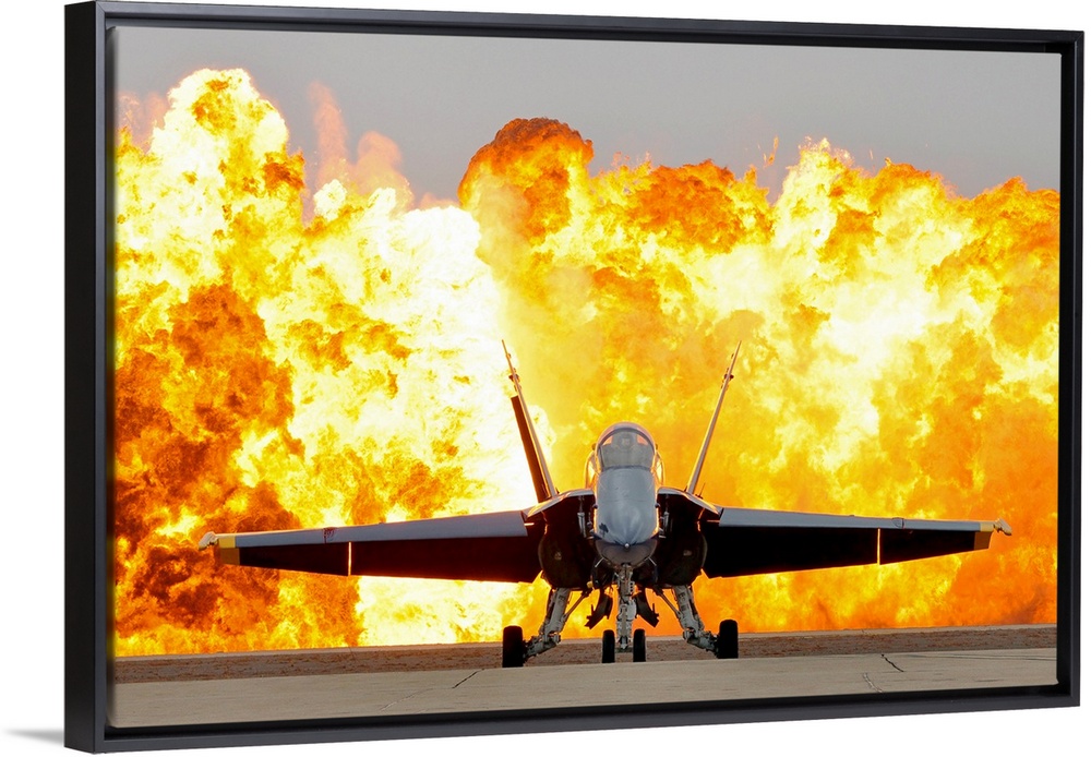 This is wall art of a photograph dramatically showcasing the aerial prowess of the armed forces at an airshow at Marine Co...