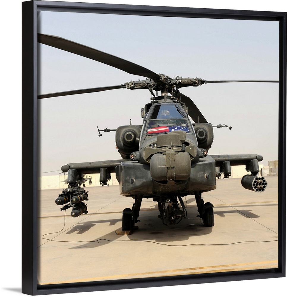 Front view of an AH-64D Apache Longbow.
