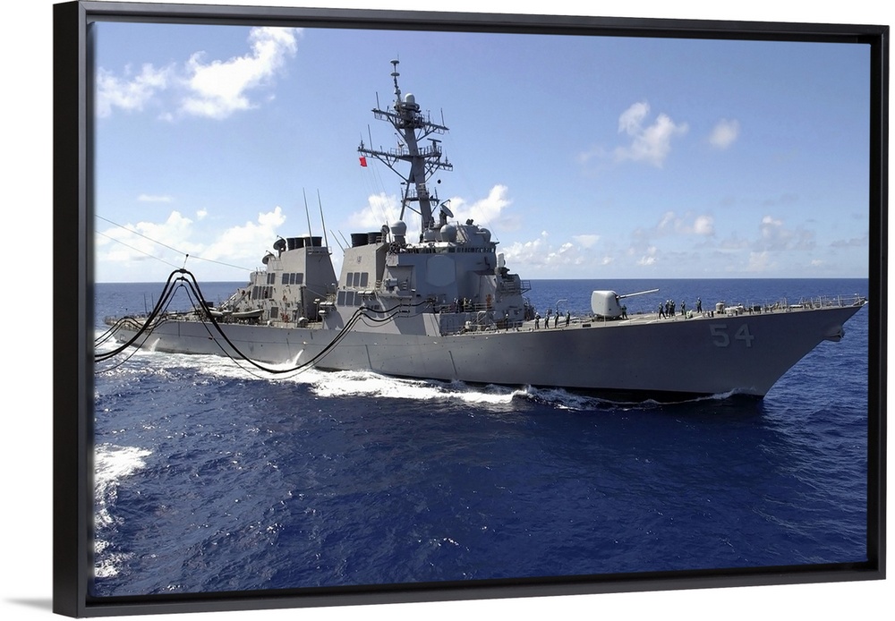 Big canvas photo art of a navy ship in the ocean.