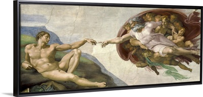 The Creation of Adam painting by Michelangelo on ceiling of the Sistine Chapel