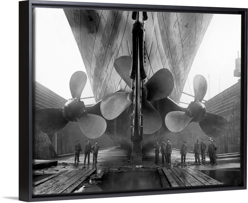 The RMS Titanic's propellers as the mighty ship sits in dry dock.