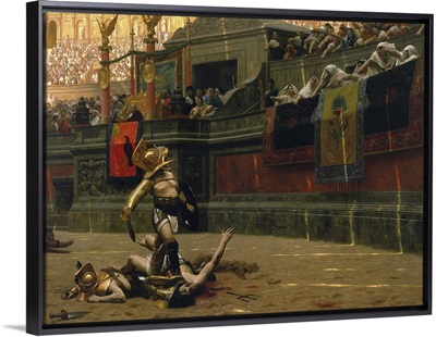 Vintage print of a Roman Gladiator with his defeated opponent
