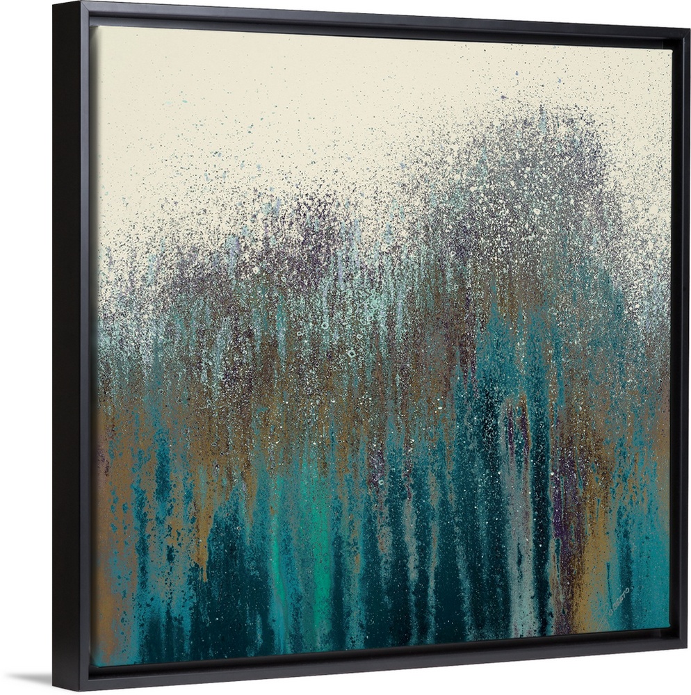 This square abstract painting of streaks and splatters of paint makes a wonderful decorative accent for the home or office.