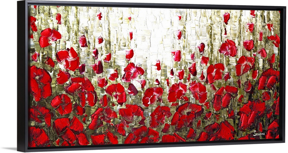 Abstract landscape filled with red poppies.