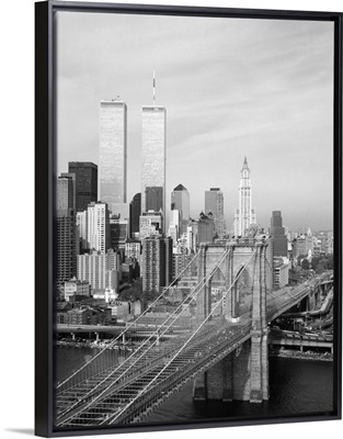 A view of the Brooklyn Bridge looking west towards Manhattan, New York, 1991