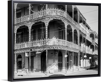 A view of the cast-iron lacework balconies of the LaBranche house, New Orleans