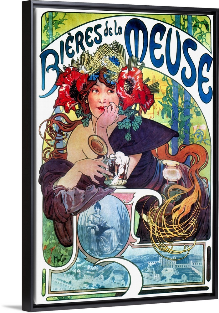 French lithograph advertising poster, c1897, by Alphonse Mucha for Bieres de la Meuse.