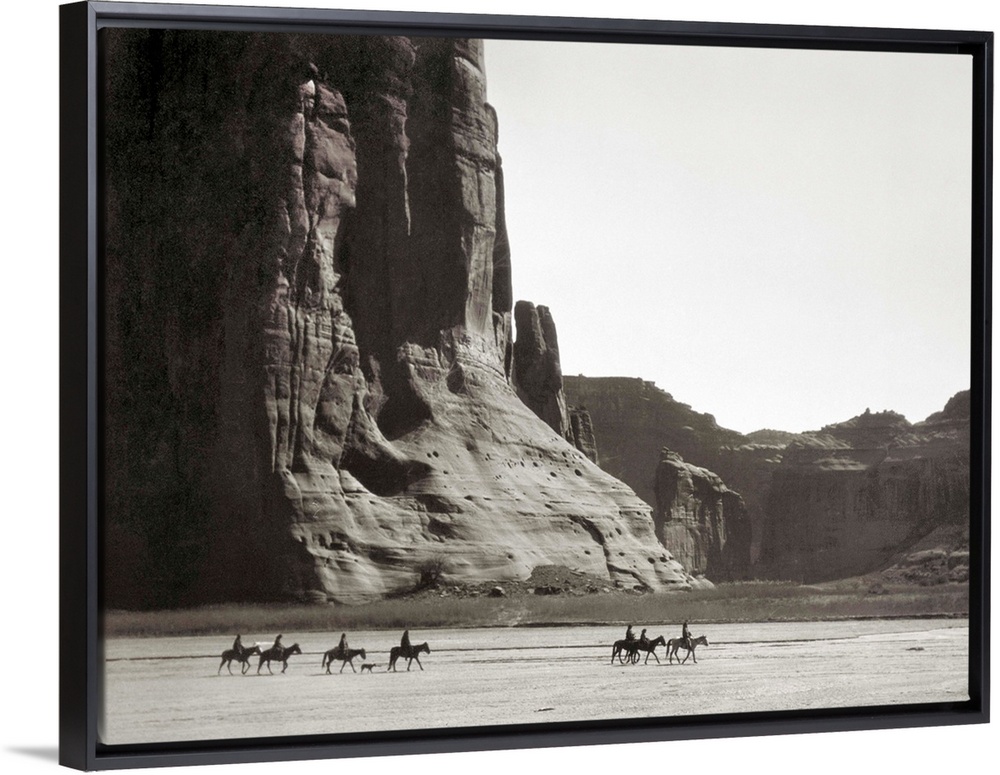 Canyon De Chelly, 1904. Navajo Native Americans On Horseback In the Canyon De Chelly, Arizona. Photographed By Edward S. C...