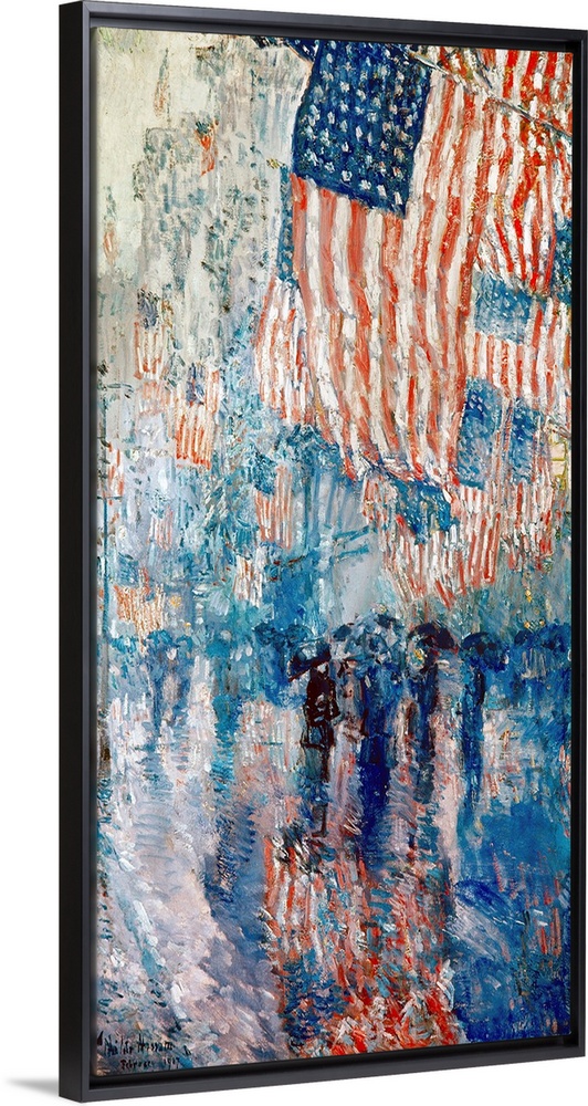 'The Avenue in the Rain.' Oil on canvas by Childe Hassam, 1917.