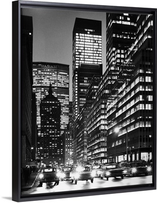 Park Avenue at night, with Grand Central Station and the Pan Am Building