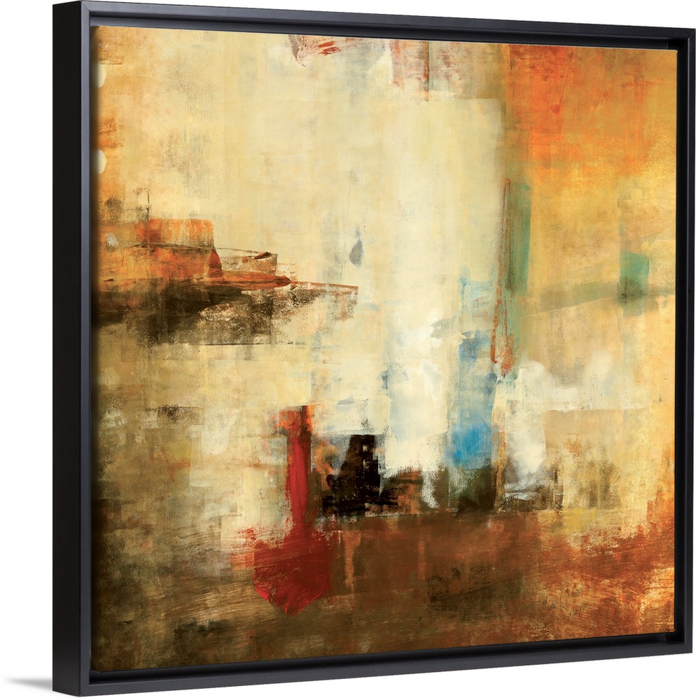 Huge abstract art that utilizes square shapes, Earthy tones and some rough texture.