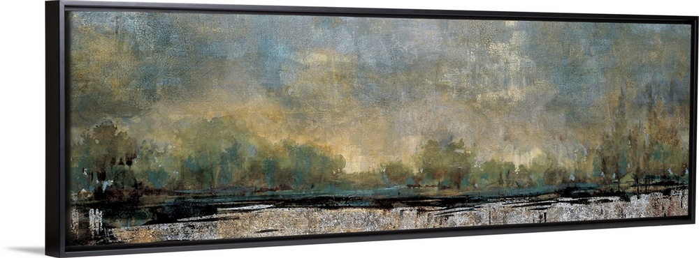 Contemporary painting of a landscape in a dark pale tones.