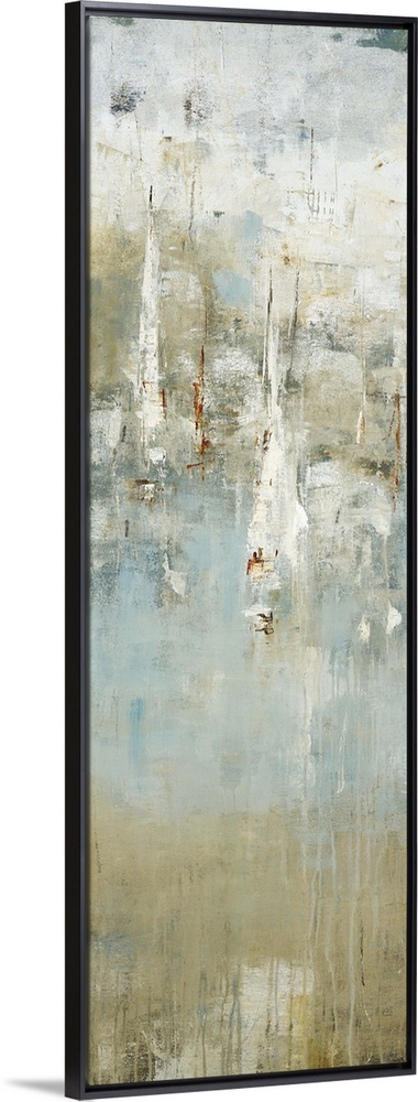 Abstract painting using cool and neutral tones.