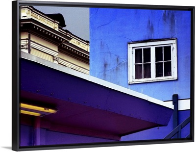 Blue and purple buildings