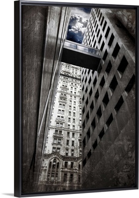 Narrow street between skyscrapers in Wall Street, New York City
