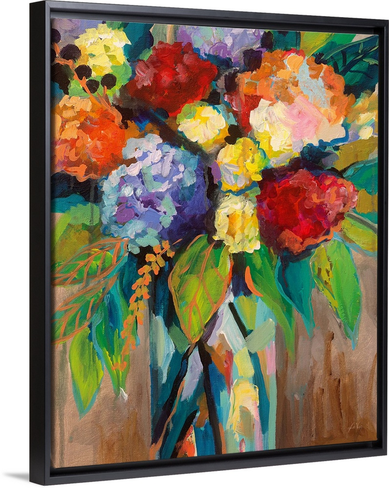 Abstracted bouquet of colorful florals.