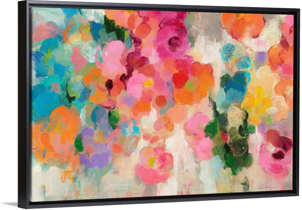 Contemporary painting of colorful flowers.