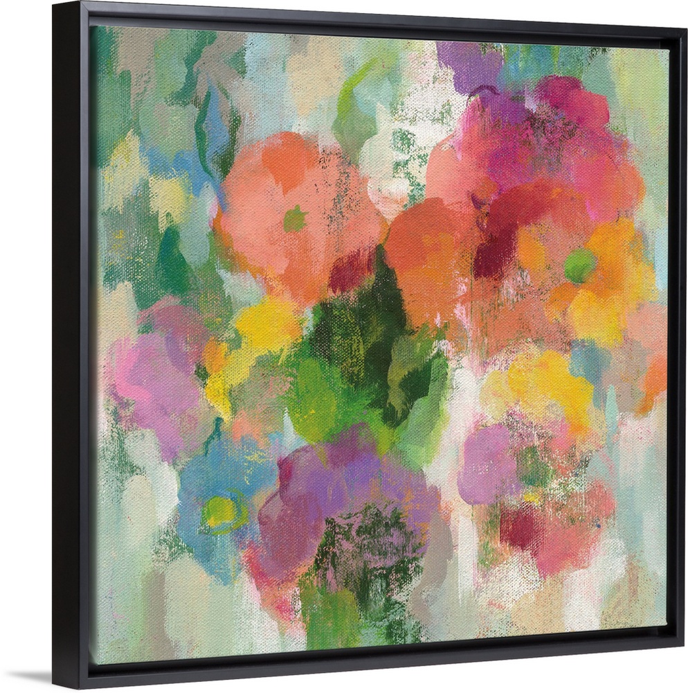 Contemporary artwork of a rainbow of flowers in bloom.