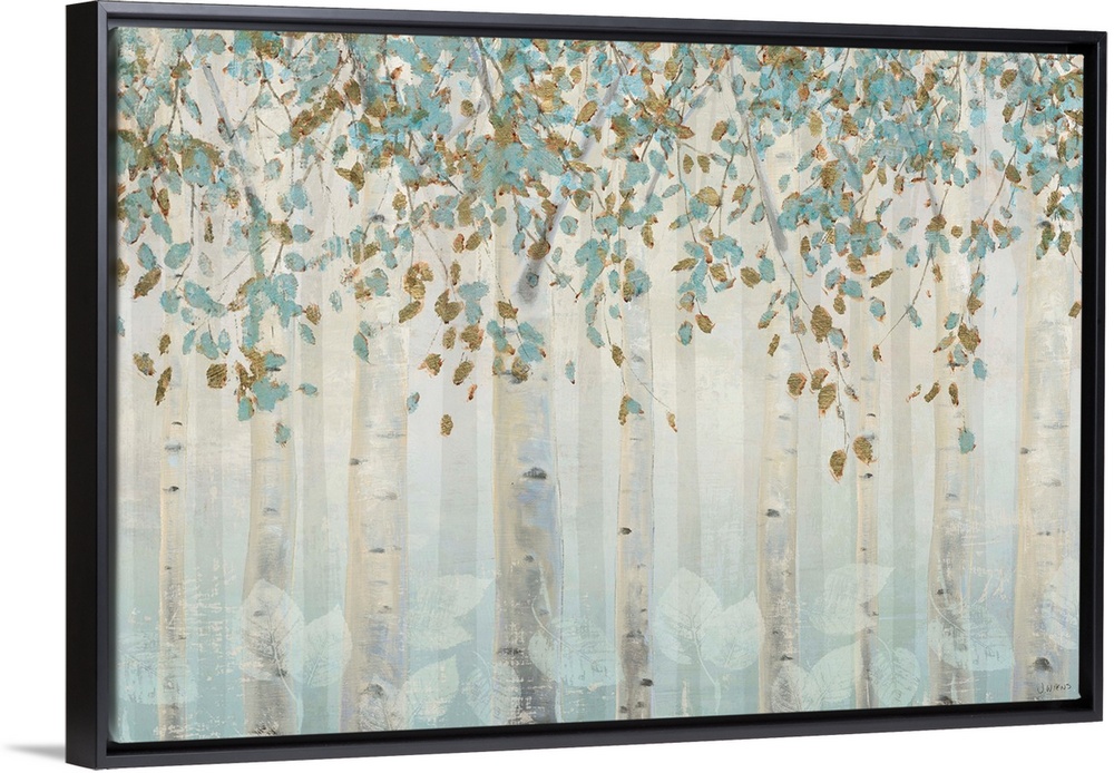 Translucent trees create a serene illusion within this forest contemporary artwork.