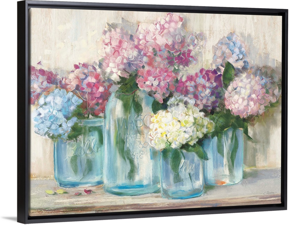 Hydrangeas in Glass Jar Pastel Crop