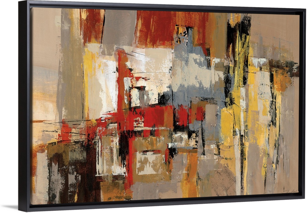 This abstract wall art has an earth tone color palette and a vertical composition with diagonal movement inspired by music.