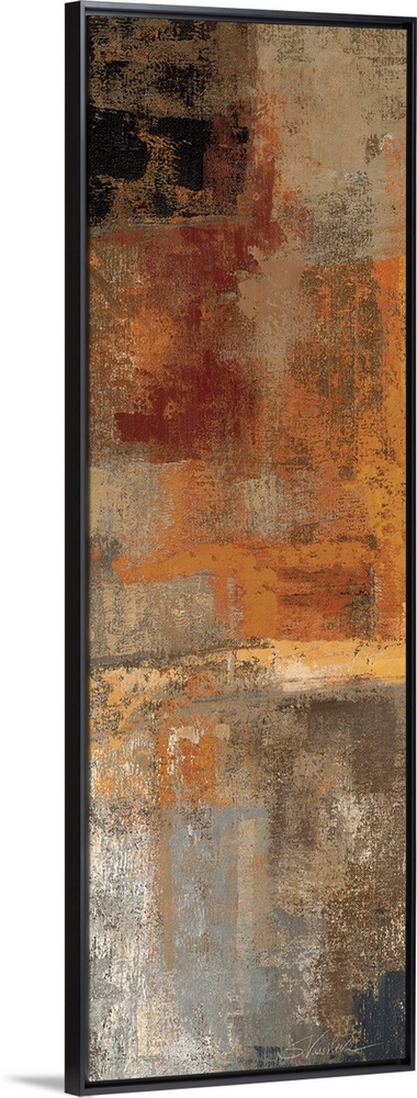 An abstract piece of art with brush strokes of earthy tones giving the painting depth.