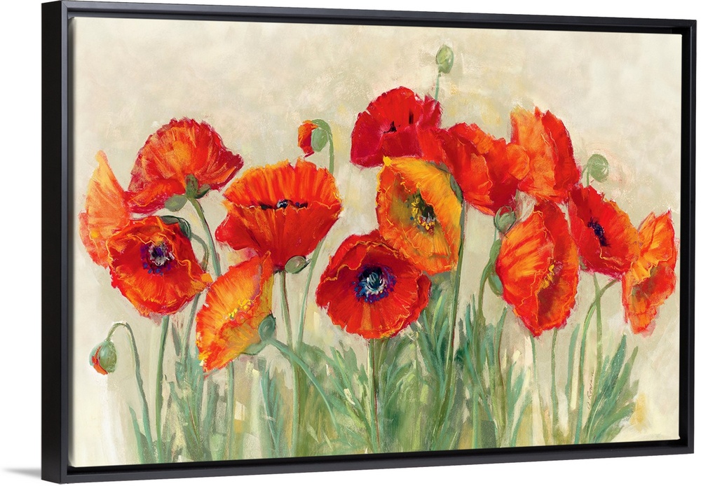 Large contemporary piece of artwork that displays the beauty of a group of poppies.