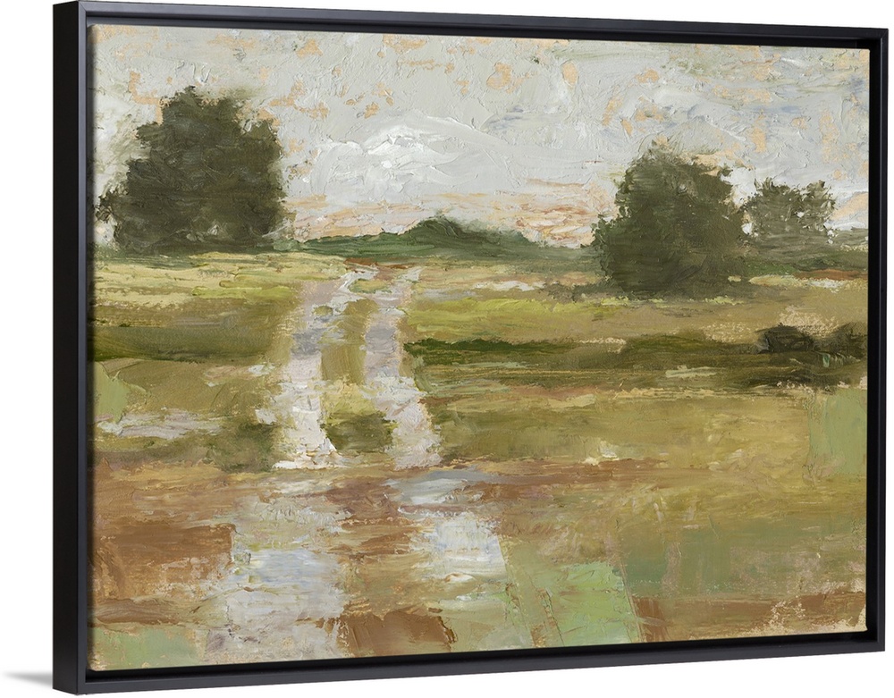 Contemporary abstract landscape of a road meandering through the countryside.