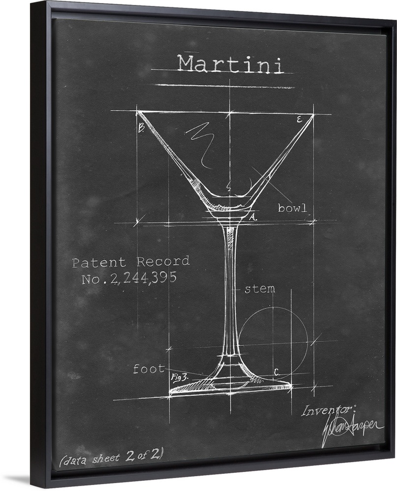 Blueprint style artwork of a cocktail recipe perfect for a kitchen or home bar.