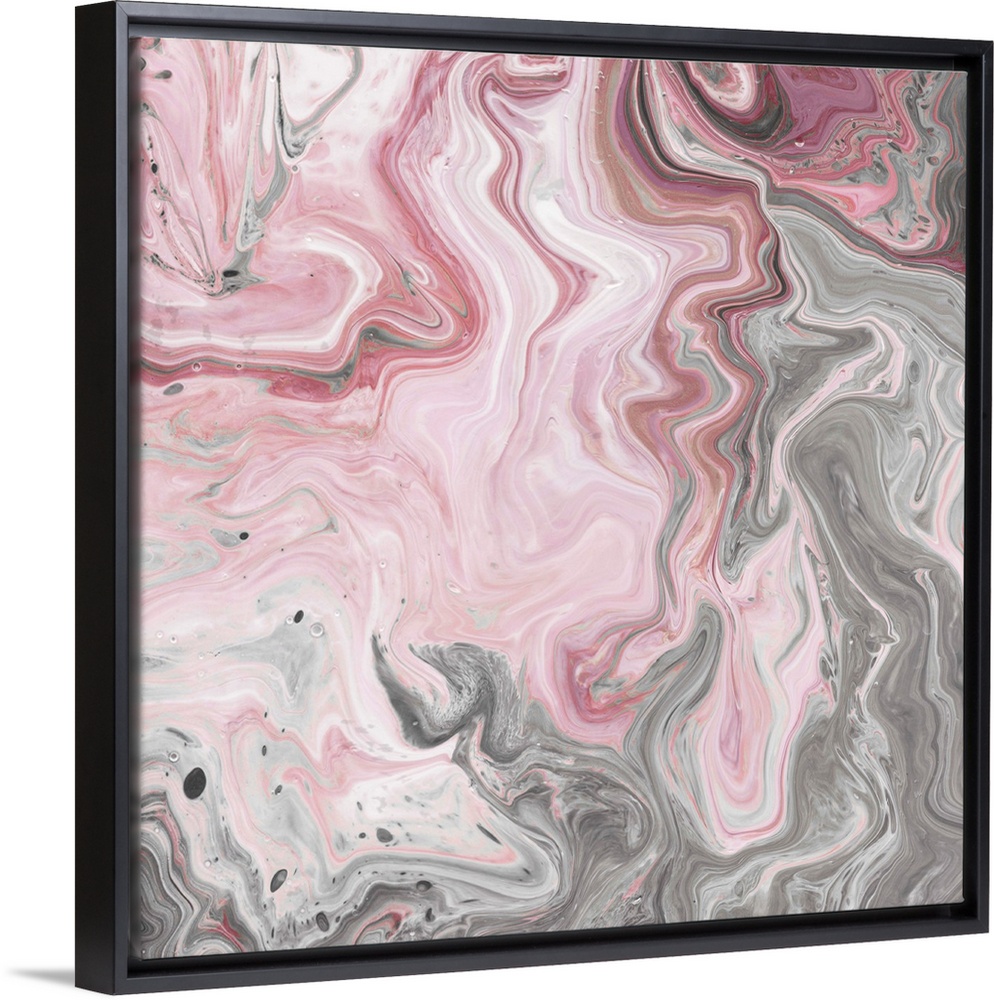 Square abstract decor with marbling colors of pink, gray, and white.