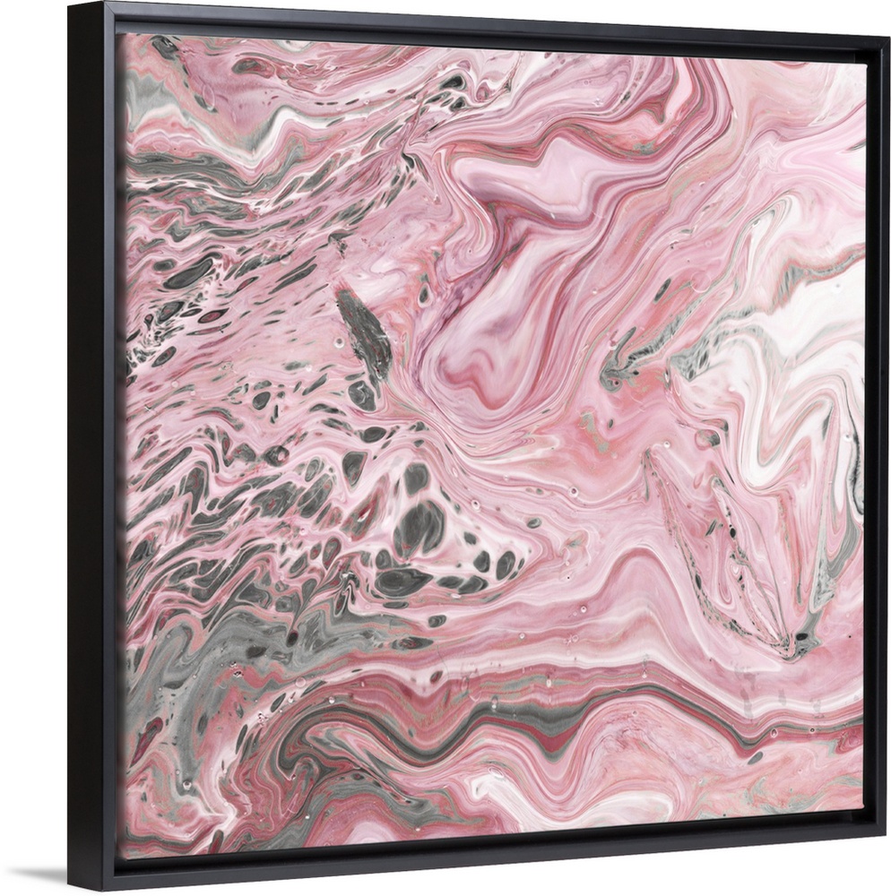 Square abstract decor with marbling colors of pink, gray, and white.
